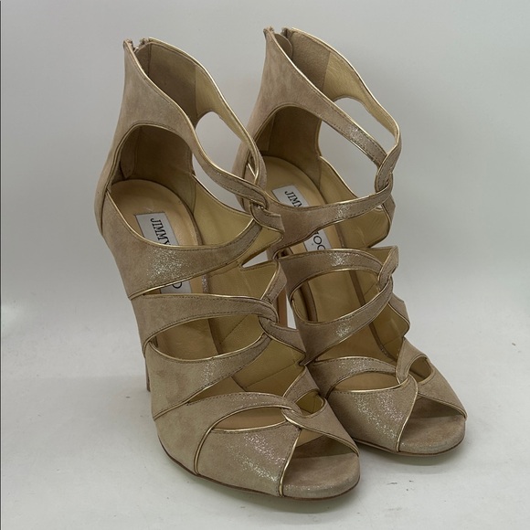 Jimmy Choo Shoes - Jimmy Choo Auth Glittery Beige Leather Stiletto Heels Shoes **Size 38/US 8**🔥🔥